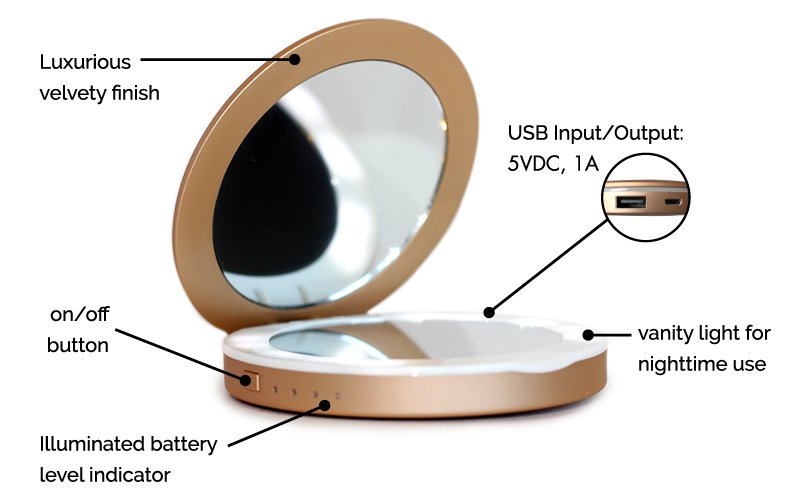 Illuminating Compact Mirror Portable Charger